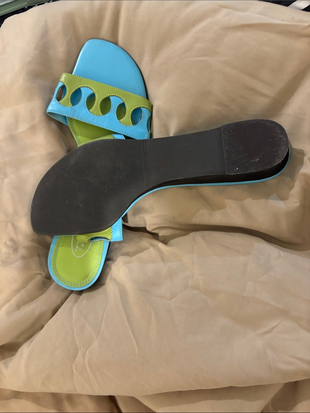 Talbots slide Sandals in Blue and Lime Green - Women's Casual Slides
